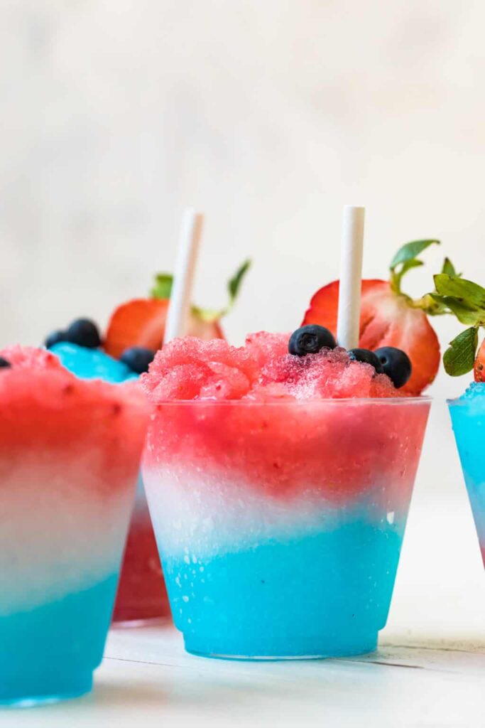 Red White and Blue Margarita Slushies for 4th of july celebreation
