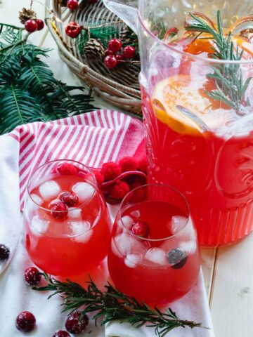 Glasses fill with Christmas Morning Punch ready to serve.