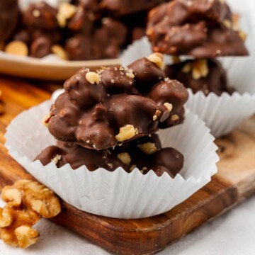 Rocky Road Clusters made with chocolate, butterscotch, walnuts and marshmallows are an easy to make treat. Perfect for gift-giving, parties or sharing a sweet treat with friends.