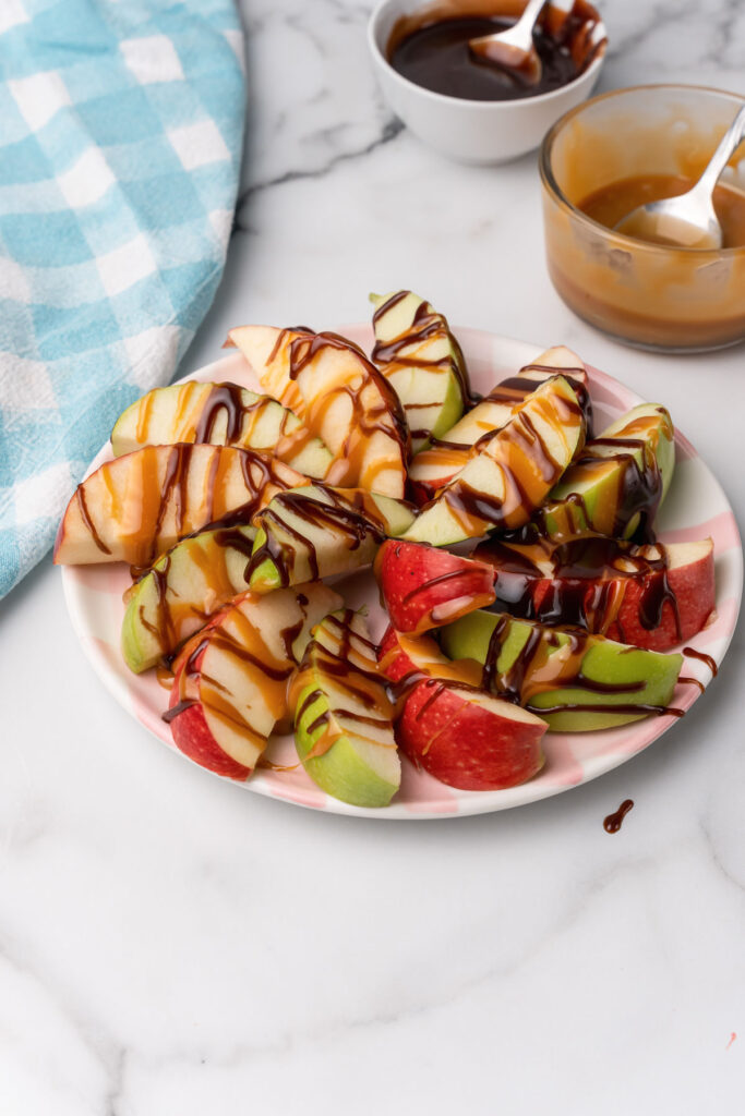 Apples drizzled in a creamy caramel and chocolate blend.