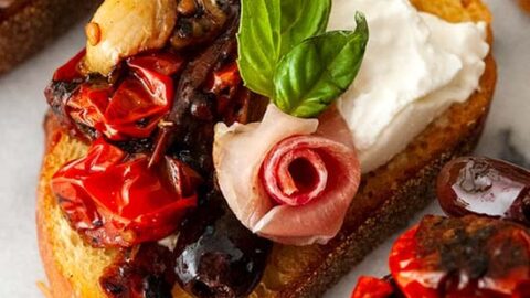 Image for Bruschetta with Mozzarella, Seared Tomatoes & Roasted Garlic